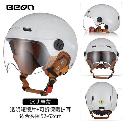 BEON Light Helmet Electric Motorcycle Lightweight Half Helmet Detachable Warm Ear Protection Capacete De Motocicleta