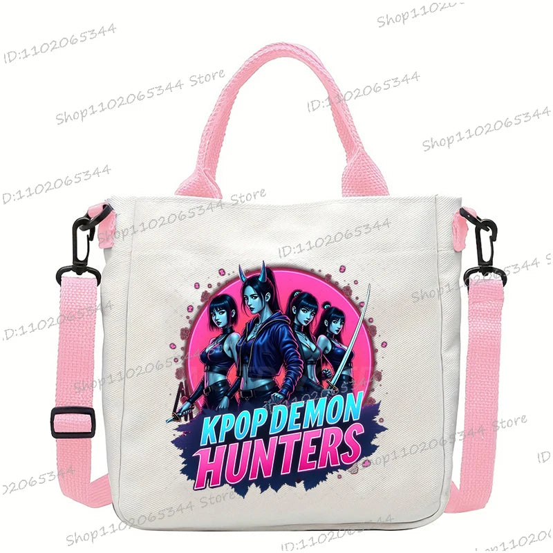 Y2K Anime Cartoon Print Women Canvas Strap Shoulder Bag Fashion Cartoon Anime Crossbody Bags Student Teenage Handbags