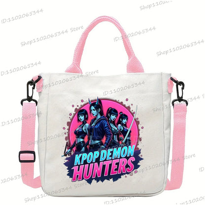 Y2K Anime Cartoon Print Women Canvas Strap Shoulder Bag Fashion Cartoon Anime Crossbody Bags Student Teenage Handbags