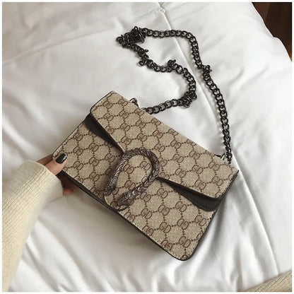 Fashionable Mini Printed Chain Women's Bag Crossbody Shoulder Bag Soft PU Leather Square Shape Bag with Phone Pocket