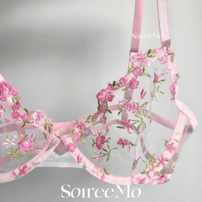 French Floral Lace Bra Set Sheer Mesh Underwire Bralette Lightweight Comfortable Sexy Lingerie for Large Bust AU S-XL MOYIS Sexy