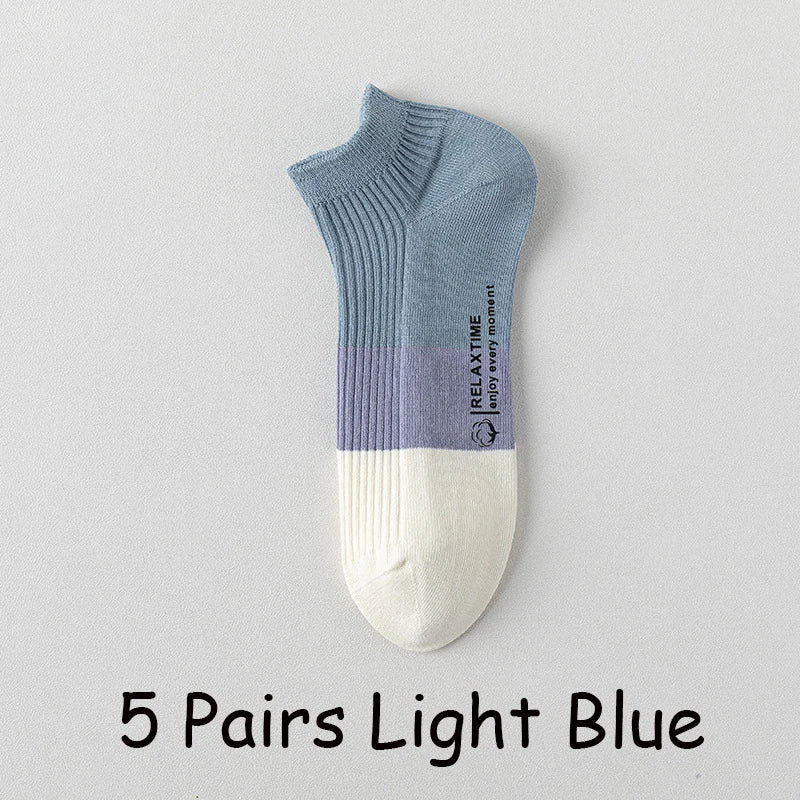 5 Pairs Men Cotton Ankle Socks Low Cut Breathable Comfortable Soft Thin Casual Sports Fashions Non-Slip Women Boat Short Socks