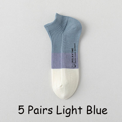 5 Pairs Men Cotton Ankle Socks Low Cut Breathable Comfortable Soft Thin Casual Sports Fashions Non-Slip Women Boat Short Socks