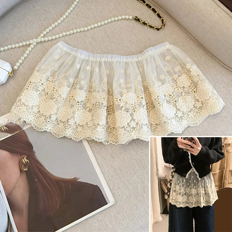 French Lace Up Short Fart Curtain Skirt Spring Layered Skirt INS Women Wrap Skirt Bandage Dress Apron Curtain Expansion Skirt