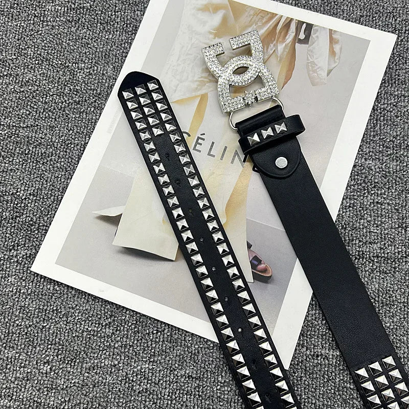 Gothic Punk Letter Rivet Belt Street Dance Style for Men And Women Casual Fashion Accessory Streetwear Hip Hop Waist Belt