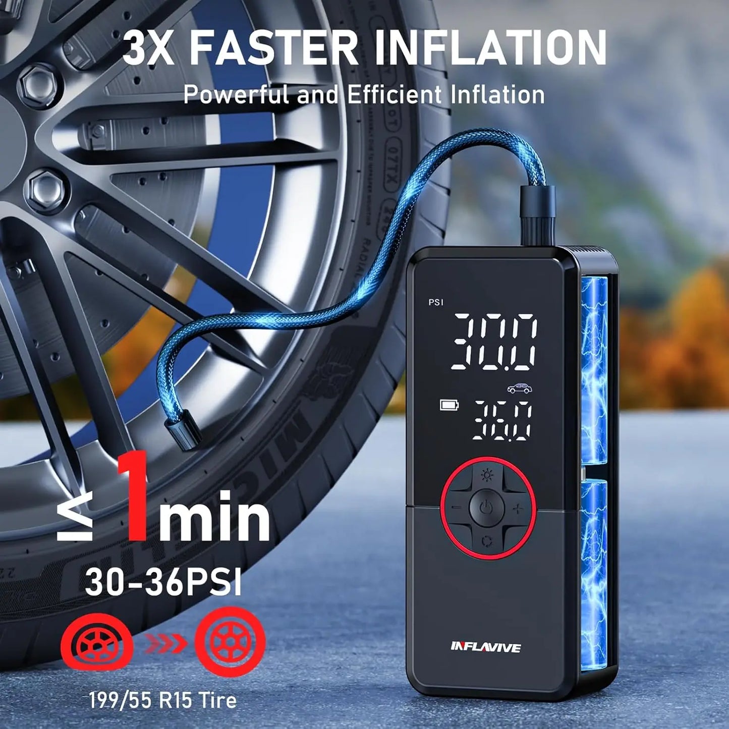 Portable Cordless Air Compressor, 150PSI Digital Gauge with Auto Shut-Off and LED Light for Car, SUV, Motorcycle, Bike Tires
