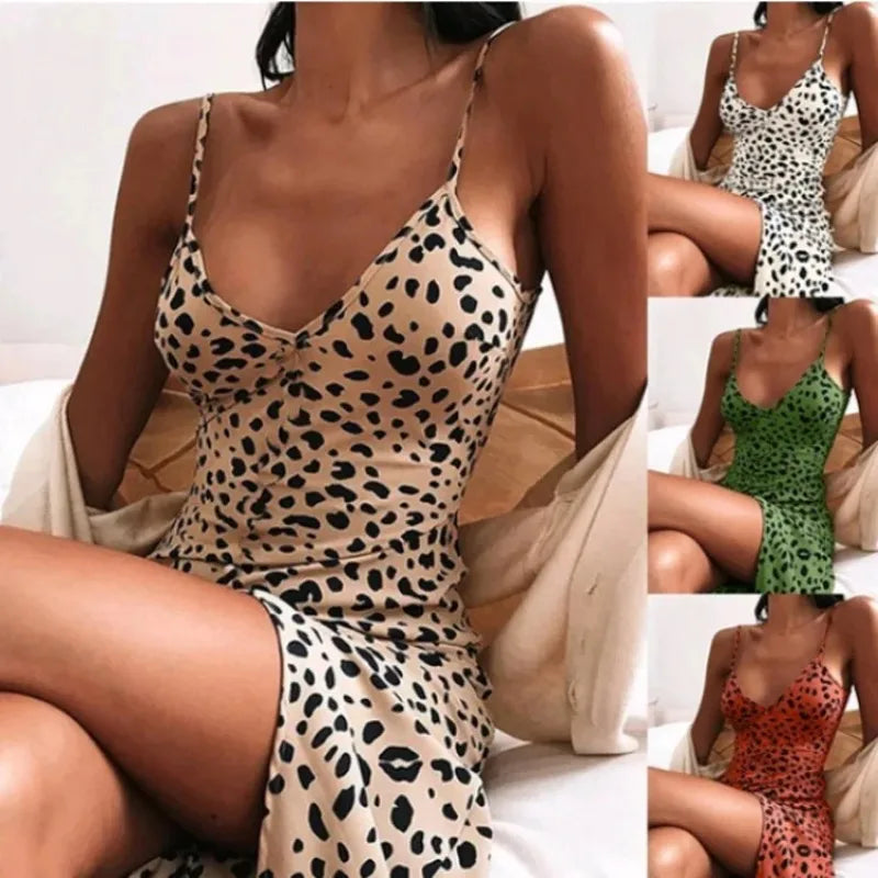 Women's S-5XL size Slim fit women's clothing with new leopard print print for spring and summer suspender dress Women's dress