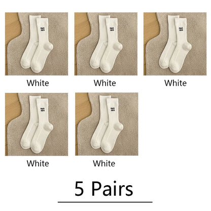 5 Pairs Winter Socks Women Brand Designer Fashion Stockings Socks Luxury Embroidered Letter Mid Tube Socks