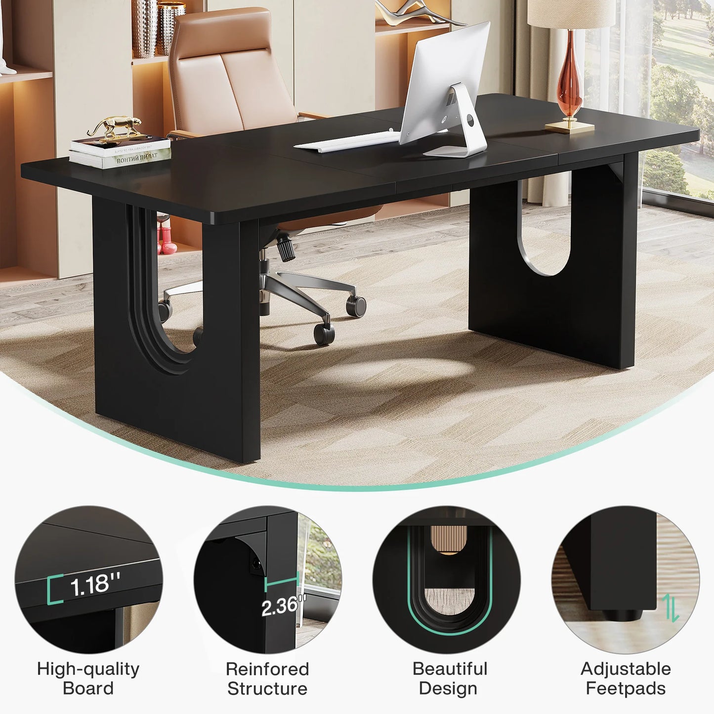 Tribesigns Executive Desk, 70.9" Large Office Computer Desk, Conference Table Meeting Room Table, Workstation Business Furniture