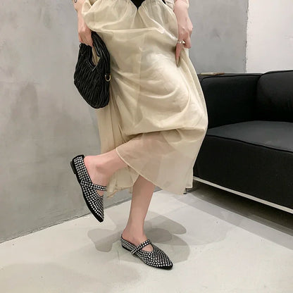Crystal Women's Pointed Toe Slippers Luxury Flats Sandals Casual Mules Shoes Cozy New Trend Slides Fashion Dress Mujer Zapatos