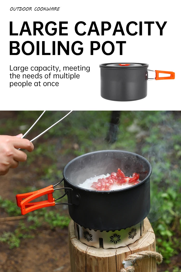 Camping Cooking Set, Outdoor Kitchenware Set, Aluminum Portable Tableware Kitchenware POTS Bowls Kettles Hiking Picnic Equipment