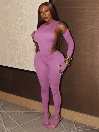 Weird Puss Sexy Women Tracksuit 2 Piece Set Sleeveless Side Split Bodysuit+Ruched Foot Leggings Matching Hipster Street Outfits