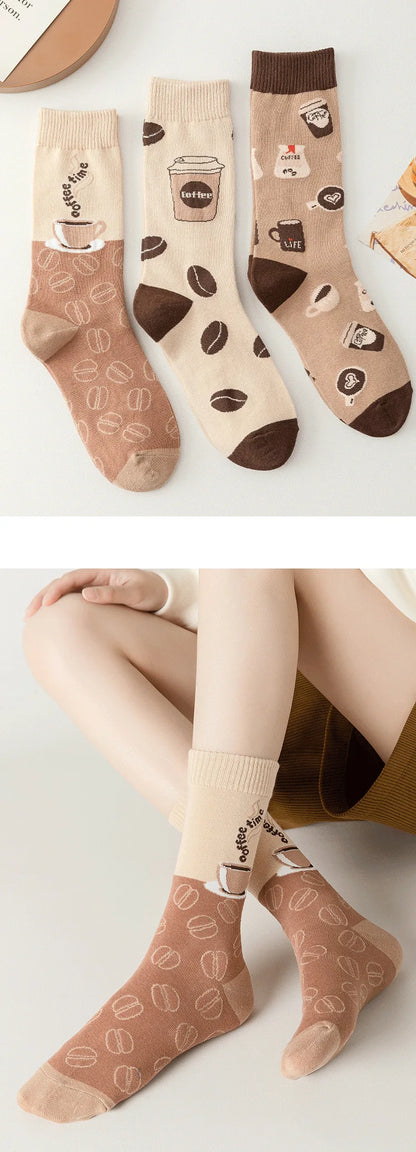 Good quality Best-selling Novelty Socks Women Spring Autumn Fashion Classic Cartoon Letter Coffee Creative Casual Stockings