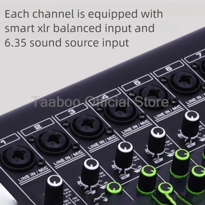 4/6/8/12 Channel Audio Mixer 5.0 Bluetooth 48V Phantom Power DSP Mixing Console 7 Band EQ Sound Box XLR/USB/TRS For Karaoke DJ