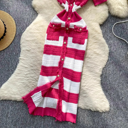 YuooMuoo Chic Fashion Sexy Package Hips Knitted Long Dress 2025 Spring and Summer Elegant Slim Waist Office Lady Sweater Dress