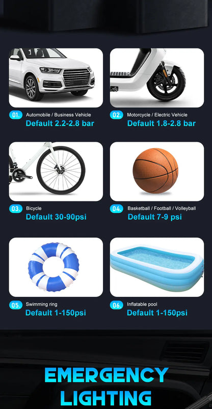 Digital Display Portable Tire Inzzator, USB Rechargeable Air Compressor for Car Bike Motorcycle Tires, Balls, Inflatable Toys