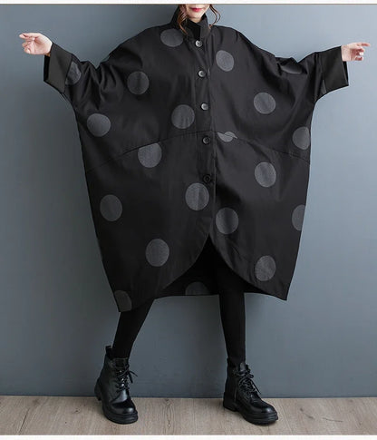Oversized Polka Dot Trench Coat Women Vintage Autumn Loose Ladies Outwear Casual Trench Coats Fashion Woman Long Jacket Coat
