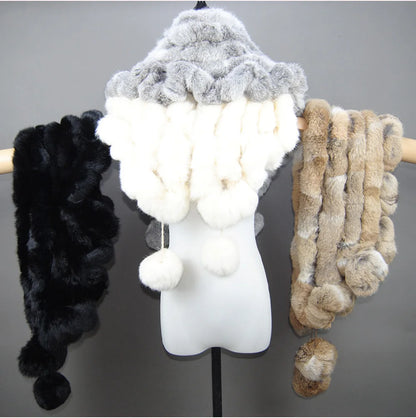 New Lady Winter Real Rabbit Fur Scarf Natural Warm Soft Rabbit Fur Shawl Women Fashion Outdoor Knit 100% Real Rabbit Fur Scarves