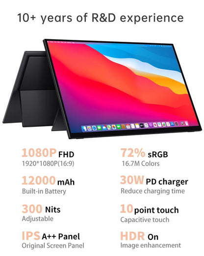 VCHANCE 15.6 Inch Portable Monitor Touchscreen with Battery 72%sRGB 300Nit Display with Stand for Laptop Mac Xbox PS5 Switch