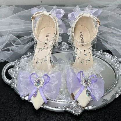 heels for ladies purple Elegant woman heeled shoes designer lolita cosplay party shoes bridal heels pointed tea y2k heels
