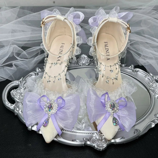 heels for ladies purple Elegant woman heeled shoes designer lolita cosplay party shoes bridal heels pointed tea y2k heels
