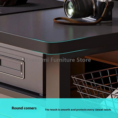 Black Wide Students Study Desk Modern Office Sturdy PC Desk with Shelf Y-Shaped Metal Frame Gaming Computer Table for Home Gamer