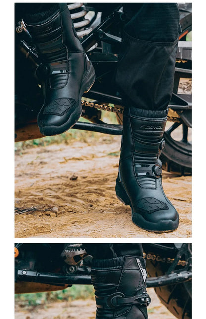 Retro Motorcycle Boots Cowhide Waterproof Mid-Calf Long riding Boots Men Women Riding Motocross Bota Motorbike Motocross Shoes
