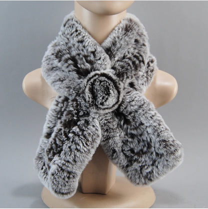 Hot Russian Women Knit Real Rex Rabbit Fur Scarf Lady Fashion Floral Rex Rabbit Fur Mufflers Hot Winter Warm Natural Fur Scarves