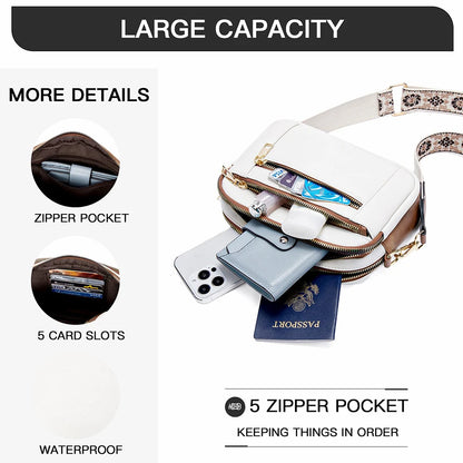 Stylish Wide Strap Shoulder Bag Women's Multiple Pockets Faux Leather Crossbody Bags Adjustable Strap  Travel Handbag Purse