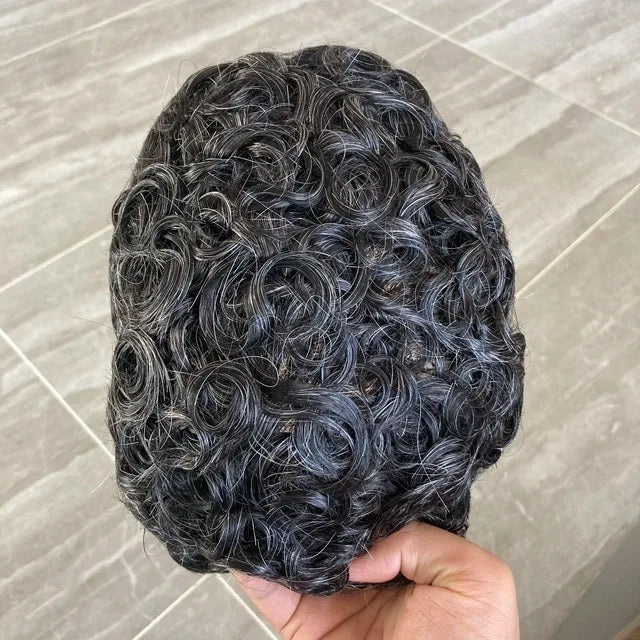 Microskin 0.06mm-0.08mm PU Base Natural Hairline Men's Curly Blonde Human Hair Wig Hair Replacement Capillary Prosthesis Toupee