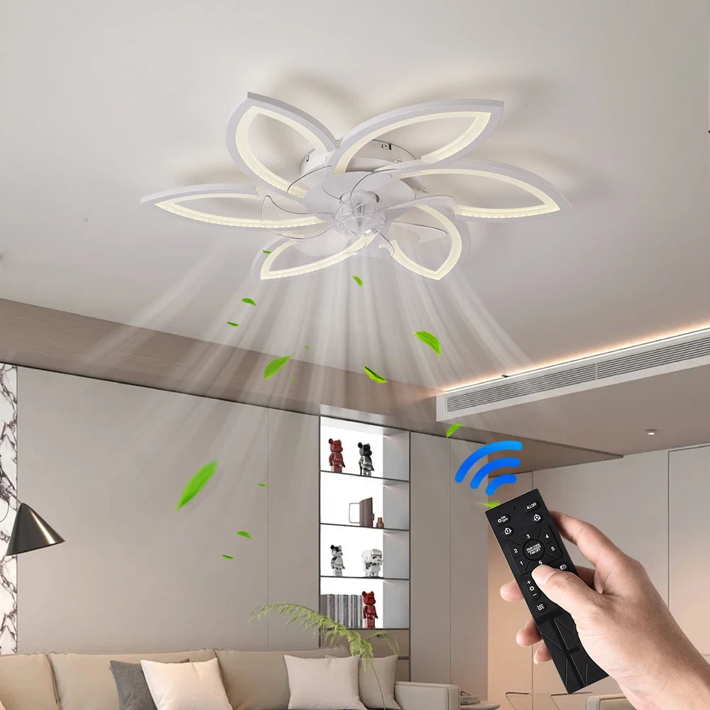 Ceiling Fan with Lights,Modern Dimmable Flower Shape, Remote Control/app Control,Timing 6 Gear Speeds Fan Ceiling Lamp