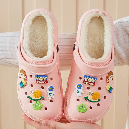 Winter Women Slippers Platform Clogs Warm Furry Slippers Fur Indoor Home Cotton Shoes Female Fluffy Slides Plush Slippers