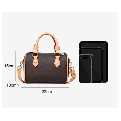 Vintage Brown PU Leather Boston Bag Women's Lightweight Small Crossbody Bag Luxury Designer Handbag Shoulder Bags for Phone