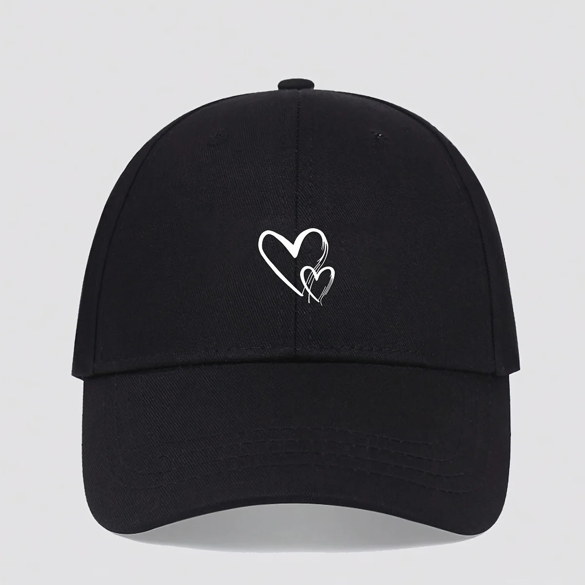 Heart-shaped printed baseball caps, Korean-style baseball caps, outdoor sun hats, all-season hats for both men and women