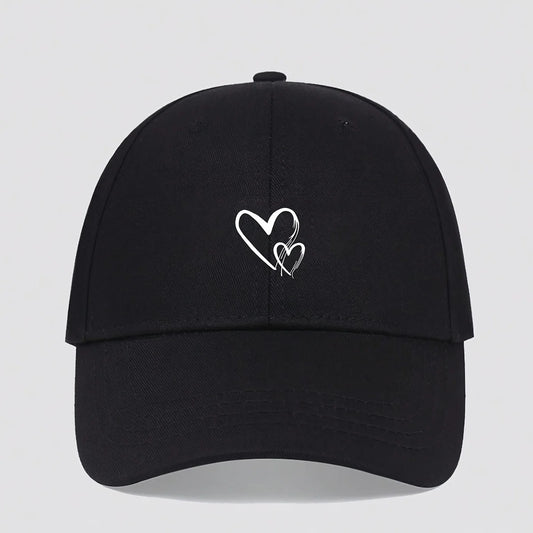 Heart-shaped printed baseball caps, Korean-style baseball caps, outdoor sun hats, all-season hats for both men and women