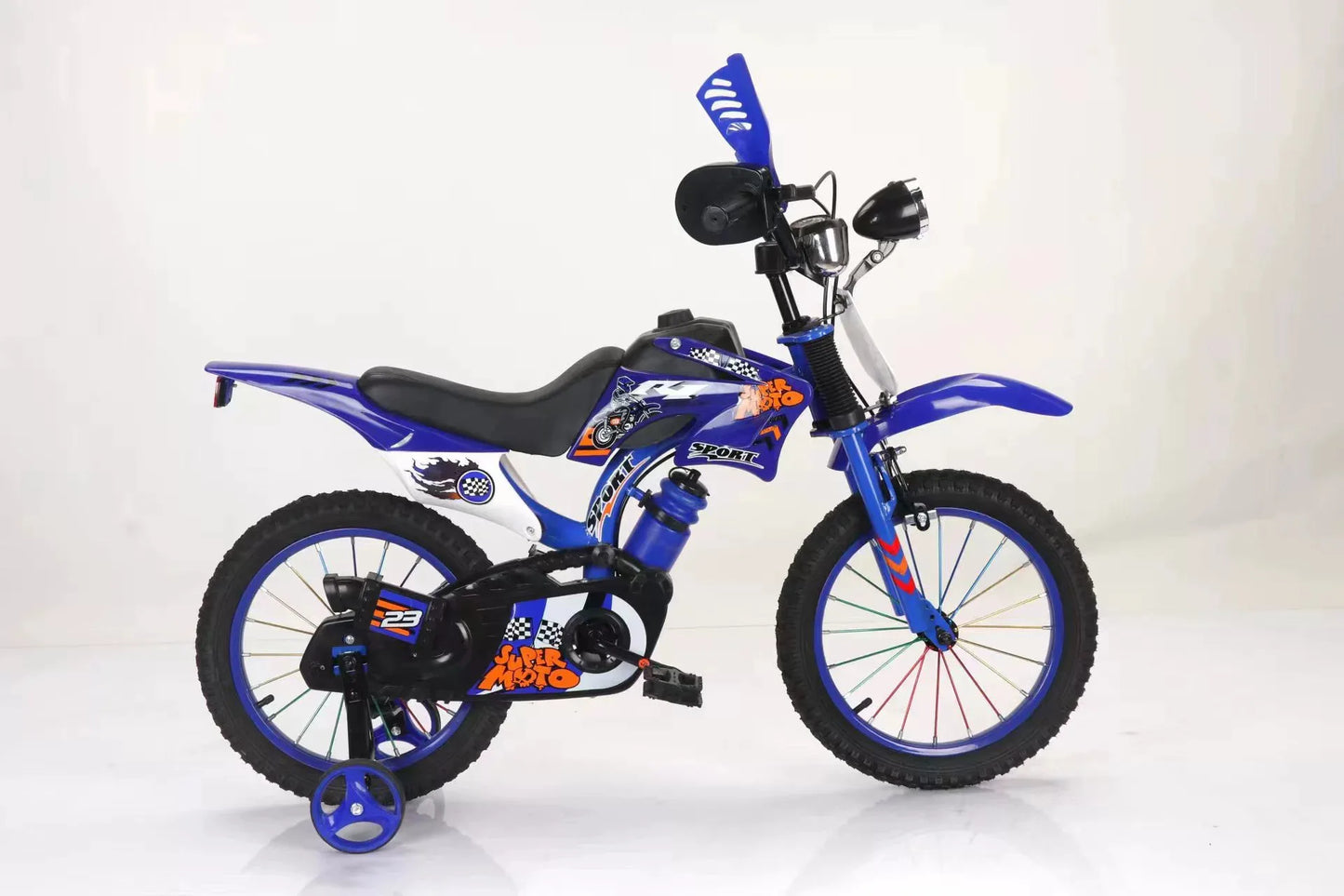 Blue Children's Off-Road Motorcycle Bicycle Pedal Bike with Headlamp Boys And Girls 12-16 Inch Cro