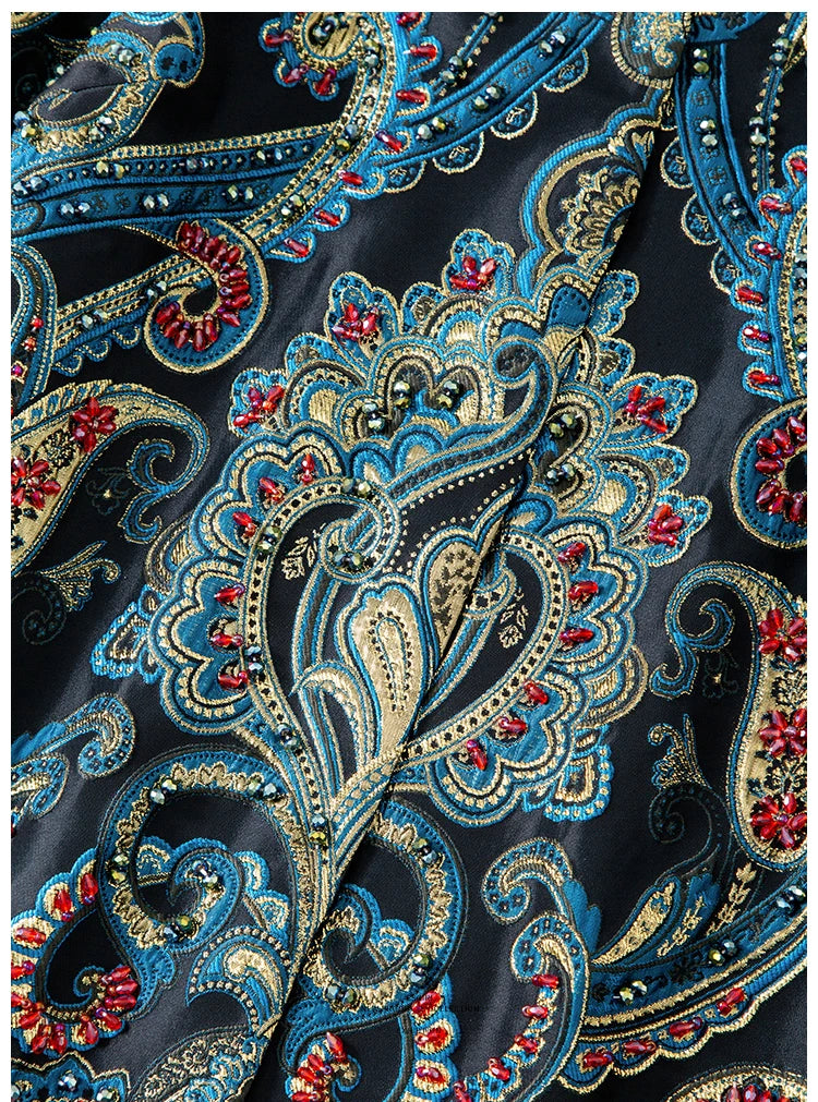 Elegant Embroidered Jacquard Trench Coat for Women 2025 | Round Neck Mid-Length Jacket | European Style Spring Fall Outerwear