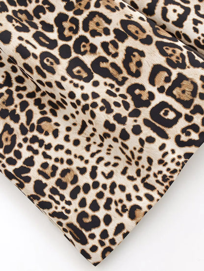 UNIZERA Leopard Satin with Belt High Waisted Trousers Wide Leg Pants Women's Clothing 2025 Summer New Arrivals Casual Pants