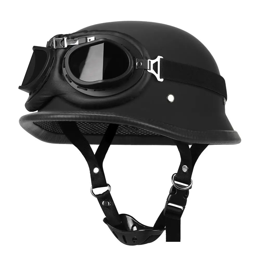 Motorcycle Helmet German Leather Style Pilot Motorcycle Open Face Retro Half Helmet Cruise Chopper Biker DOT Certification S-XXL