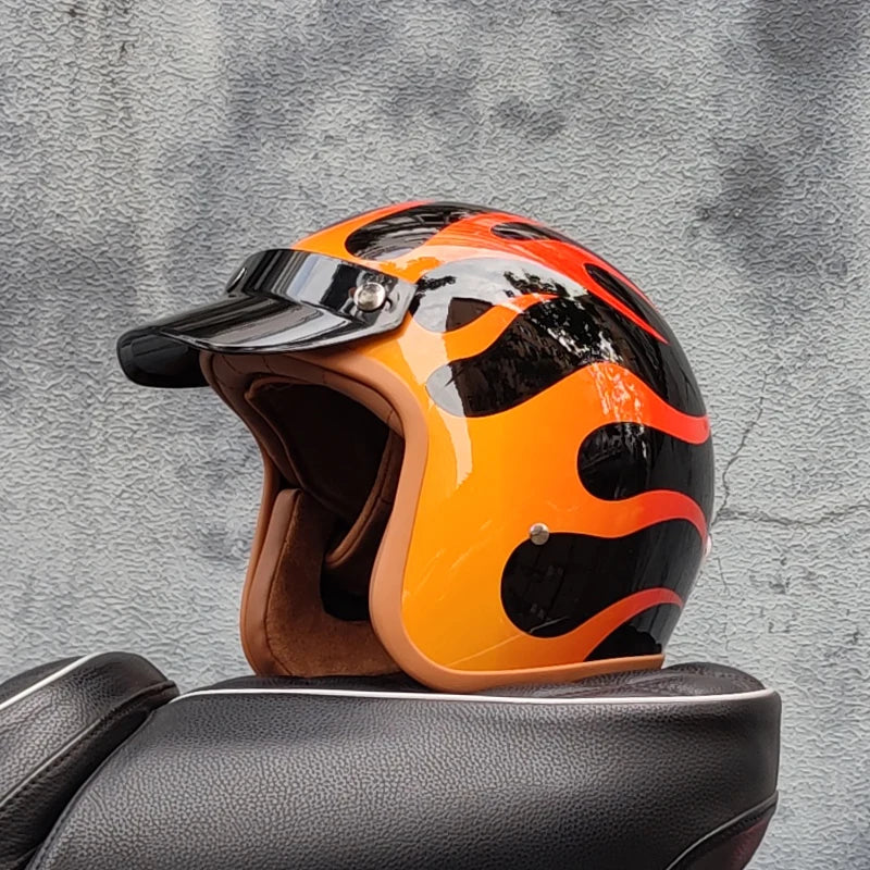 ORZ Retro Half Open Motorcycle Helmet Retro Cruising 3/4 Couple Helmet Coffee Shop Motorcycle Hat