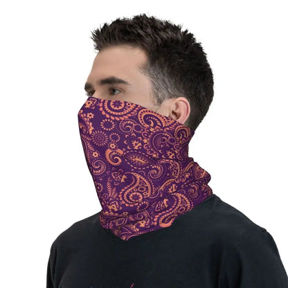 Custom Black Bandana Pattern Bandana Neck Gaiter for Hiking Cycling Women Men Wrap Scarf Paisley Style Headband Warmer