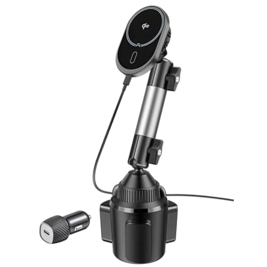 for Magsafe Car Mount Charger, QI2 15W Wireless Fast Charging Cup Holder Phone Charger - Dual Cooling System, Aluminum Alloy Tr