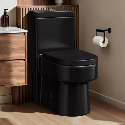 Compact Black One Piece Toilet with Soft-close Seat Lid, Power Dual Flush 1.2/1.85 GPF, Standard White Toilet Bowl,, Customized