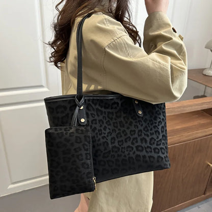 2pcs/set Leopard Print Women Shoulder Bag For Commuting, Daily Used, Casual Tote Bag Large Capacity Ladies Handbags And Purses
