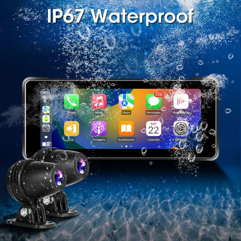 JMCQ 6.86'' Motorcycle DVR GPS Navigaton Wireless Carplay Android Auto Dash Cam IP67 Waterproof Dual Bluetooth Moto Monitor