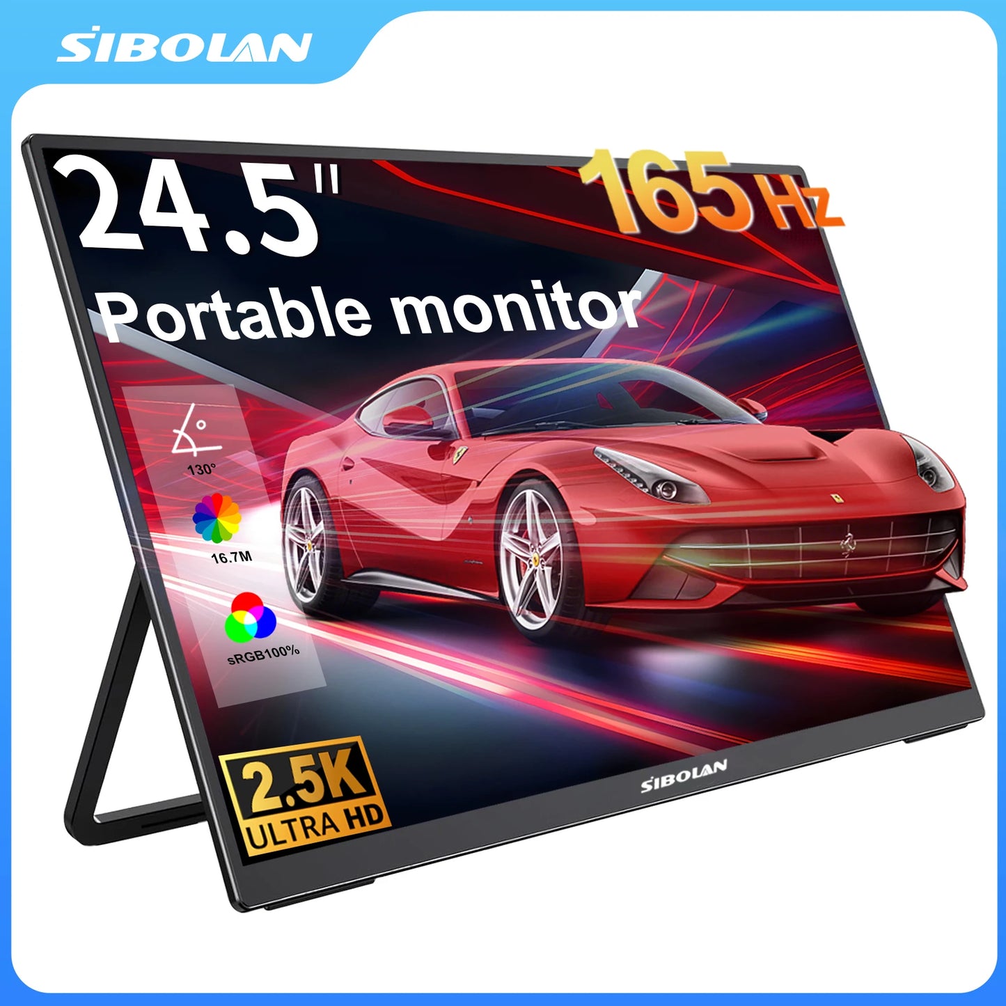 SIBOLAN 24.5 inch Portable Monitor 165Hz 2.5K 100sRGB UHD Large Gaming Screen HDMI USB C VESA Port for Laptop Mini PC Desktop