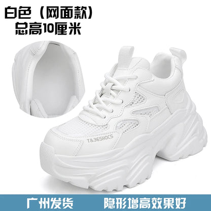 ZJR 14cm Chunky Sneakers for Women Super Increasing Women Shoe High Quality Real Leather Shoes Lightweight Platform Shoes 8-14cm