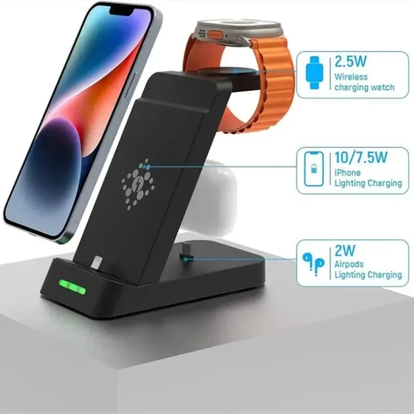 3 in 1 Wireless Charger Stand Fast Charging Station - for iPhone 17-12/X Apple Watch AirPods Samsung Galaxy S25/S23/S22 Charger
