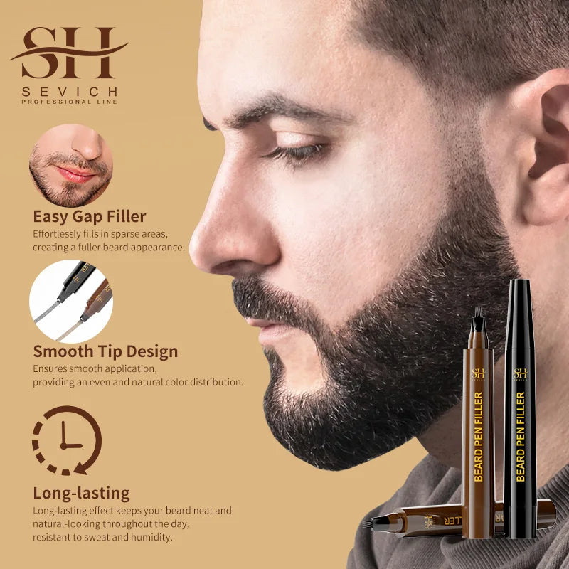 Waterproof Beard Pen Filler Men Moustache Coloring Pen Beard Coloring Filling Enhancer Black Fiber Hair Beard Stuffing Pen Tool