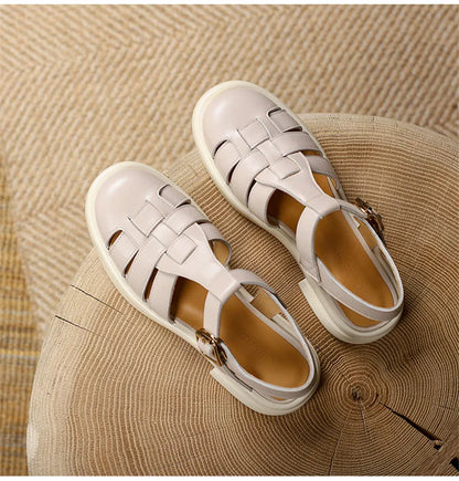 2023 Women Sandals Retro Genuine Leather Luxury Roman Sandals Casual Buckle Strap Summer Shoes GLADIATOR Thick Heel Women Shoes